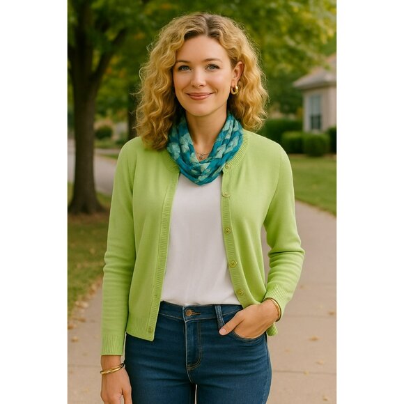 Banana Republic Womens XL Merino Wool Blend Cardigan Sweater Green - Picture 12 of 12